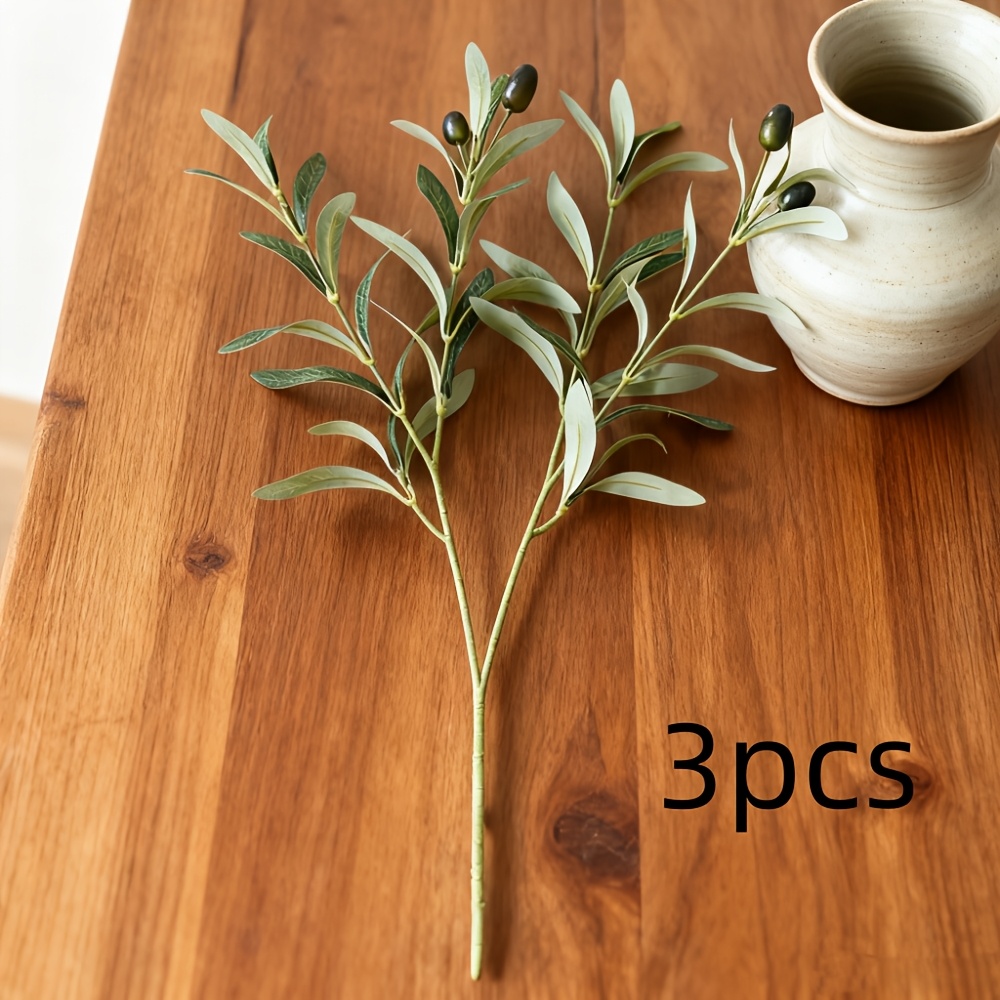 Image of 3pcs Artificial Olive Branches For Home, Kitchen, Living Room, And Garden Decoration. Ideal For Floral Arrangements And Engagements, Bouquets, And As Greenery For Spring And Summer Deco