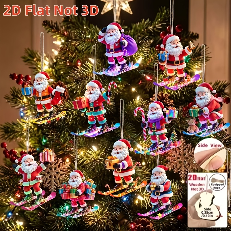 TEMU 2d Flat, 10pcs Set, 2d Embossed Wooden Home Hanging Ornaments, Christmas, Mother's Day, Father's Day, Christmas Santa Claus On Gift Pattern,