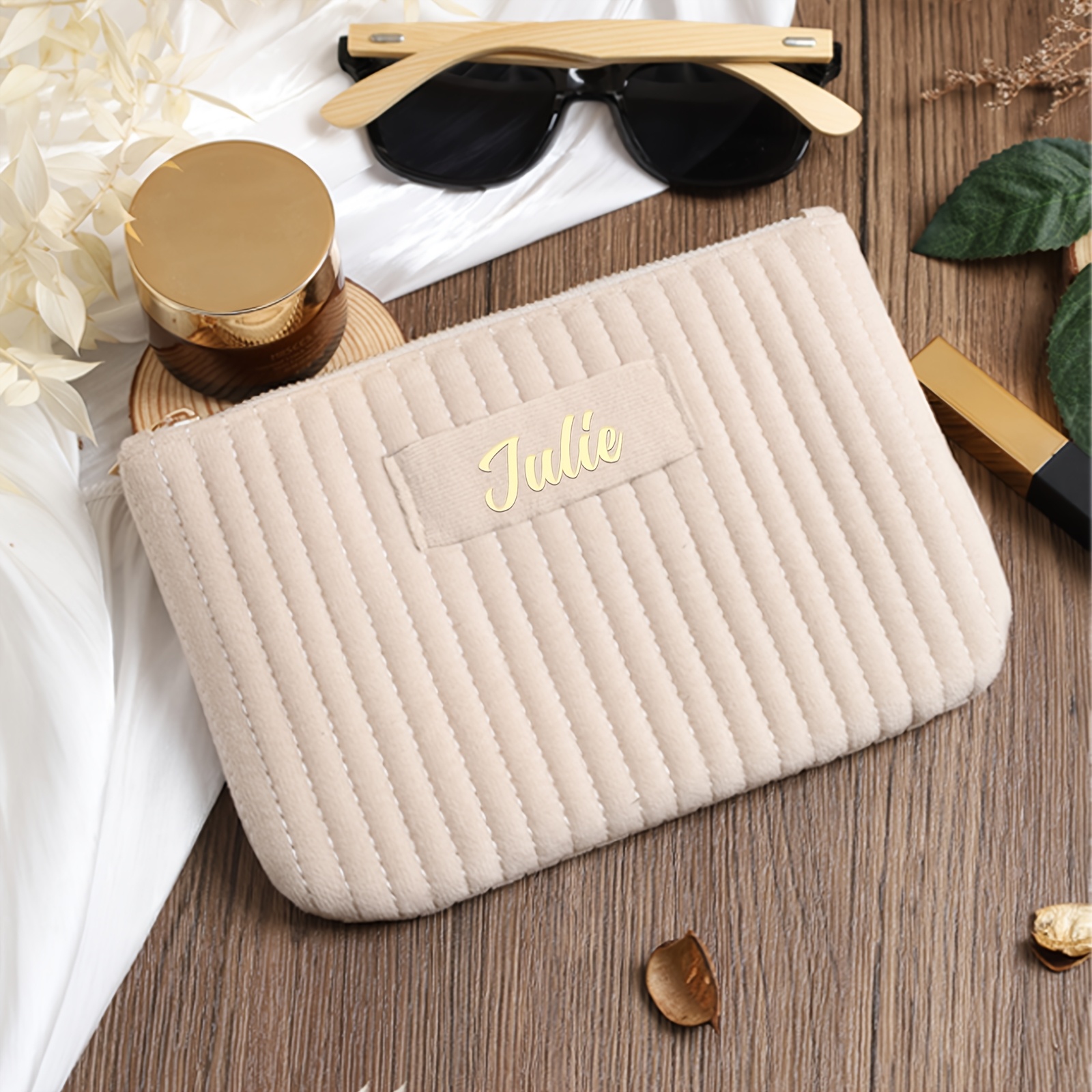 TEMU Custom Name Velvet Makeup Bag - Cosmetic Brush And Beauty Tool Pouch, Portable Design Suitable For Travel Or Daily Use, Beauty Tool Organizer