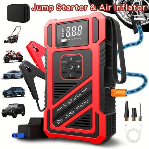item picture uk specific 9 in 1 winter emergency jump starter 150psi tire inflator portable jump starter suitable for 9l gasoline 8l with lcd display three mode led flashlight usb c fast charging lithium battery and emergency