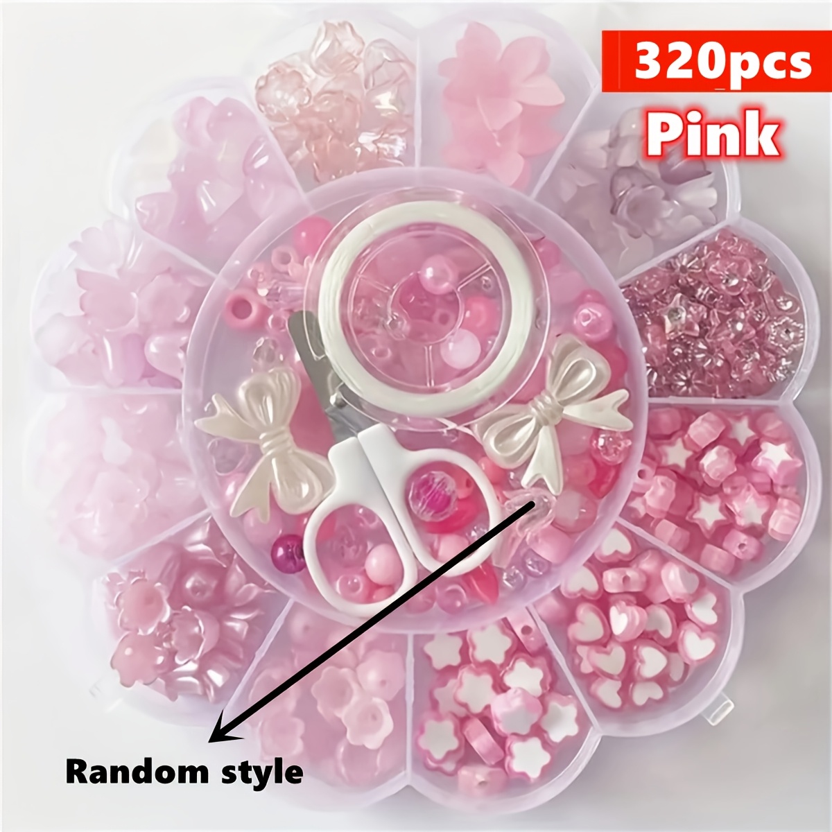 TEMU 640pcs/320pcs 2set/1set 13 Grids Flower Boxed Beads Pink And White Flower Series Loose Beads, For Hand String Series Mobile Phone Chain Jewelry