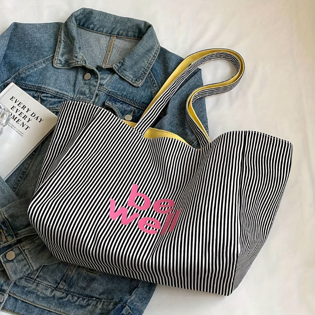 TEMU Double-sided Tote Bag, Large-capacity Letter-print Handbag, Student Commuter Shoulder Bag. Features 2 Switchable Styles: With An Inspirational
