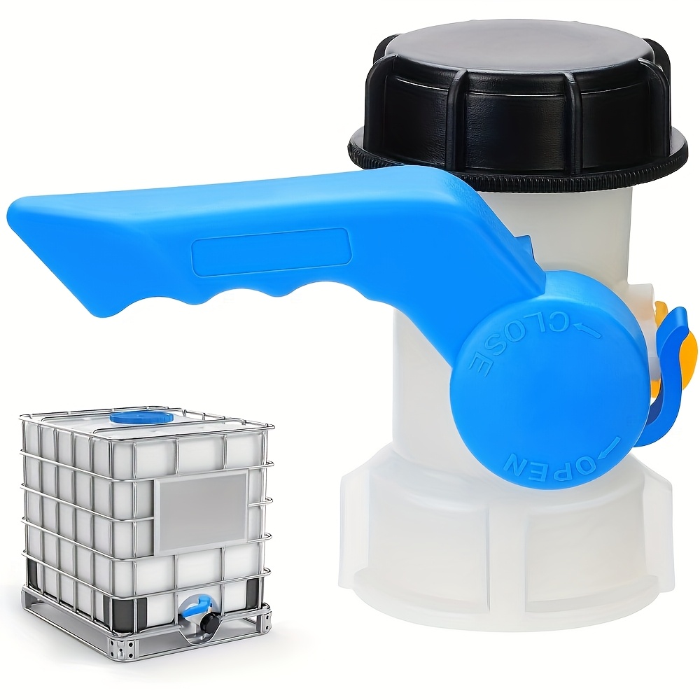 TEMU Vanne à clapet pour conteneur IBC DN40 (62 mm) - Adaptateur de réservoir IBC en plastique durable avec poignée bleue et bouchon noir, adapté aux