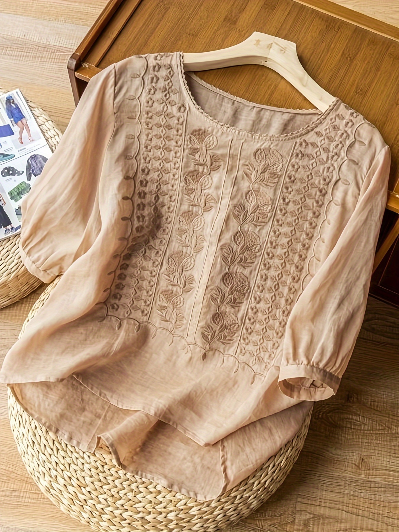womens cotton linen embroidered t shirt in   colors and sizes