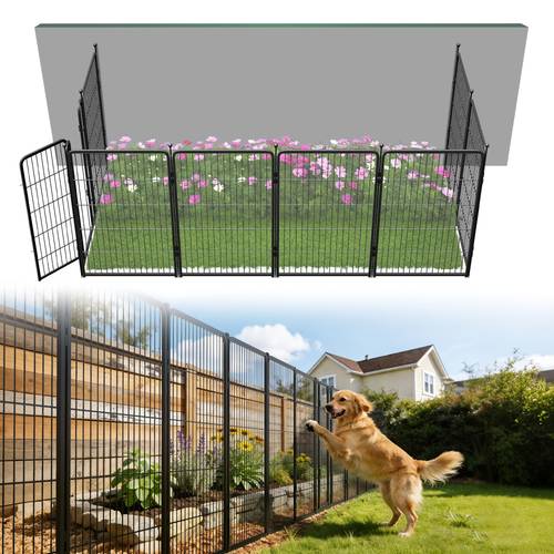 fxw gartenzaun für den außenbereich für den hof 100 cm (h) x 414/550/1109 cm (l) hochbelastbare metall-wildtiersperre für hunde, grabfester dekorativer hundezzaun, 6/8/16 paneele