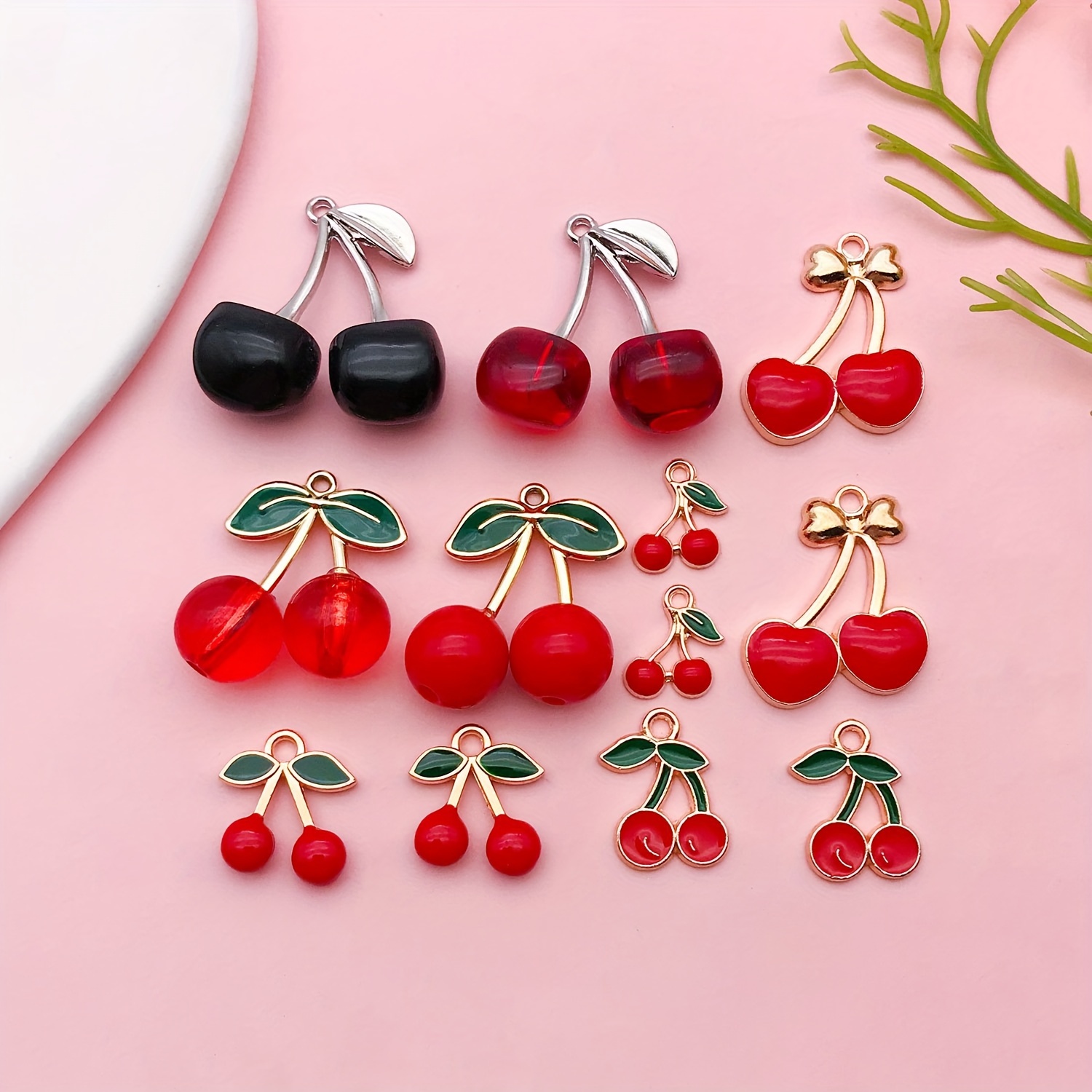 

12pcs Red Black Cherry Enamel Charms, Zinc Alloy Fruit Pendants, Perfect For Necklace Bracelet Keychain Jewelry Making