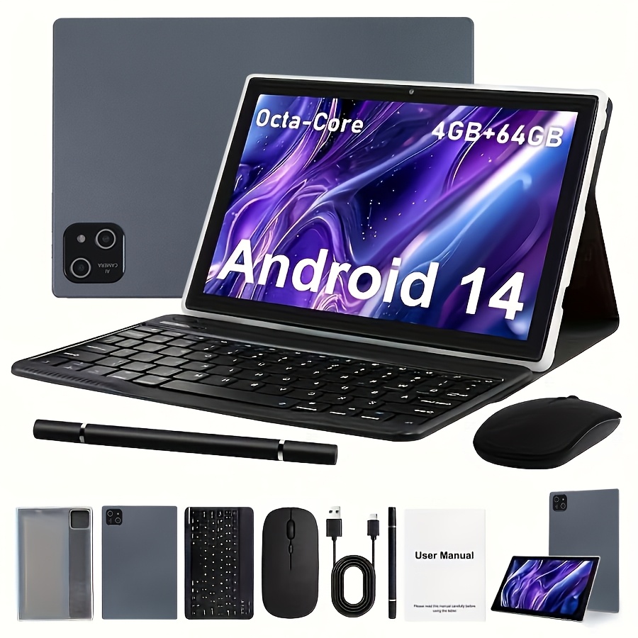 ITMEIPC 10,1-palčni tablični računalnik 14 OS, 2-v-1 tablični računalniki s tipkovnico, miško, etuijem, pisalom, 64 GB ROM 12 GB (4 GB + 8 GB)