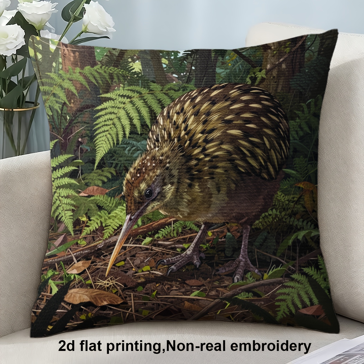 TEMU 2d Flat Printing, 1pc, Kiwi Bird In Forest Setting, Pillow Cover, Double-sided Printing, Polyester, Suitable For Sofas, Living Rooms, Offices,