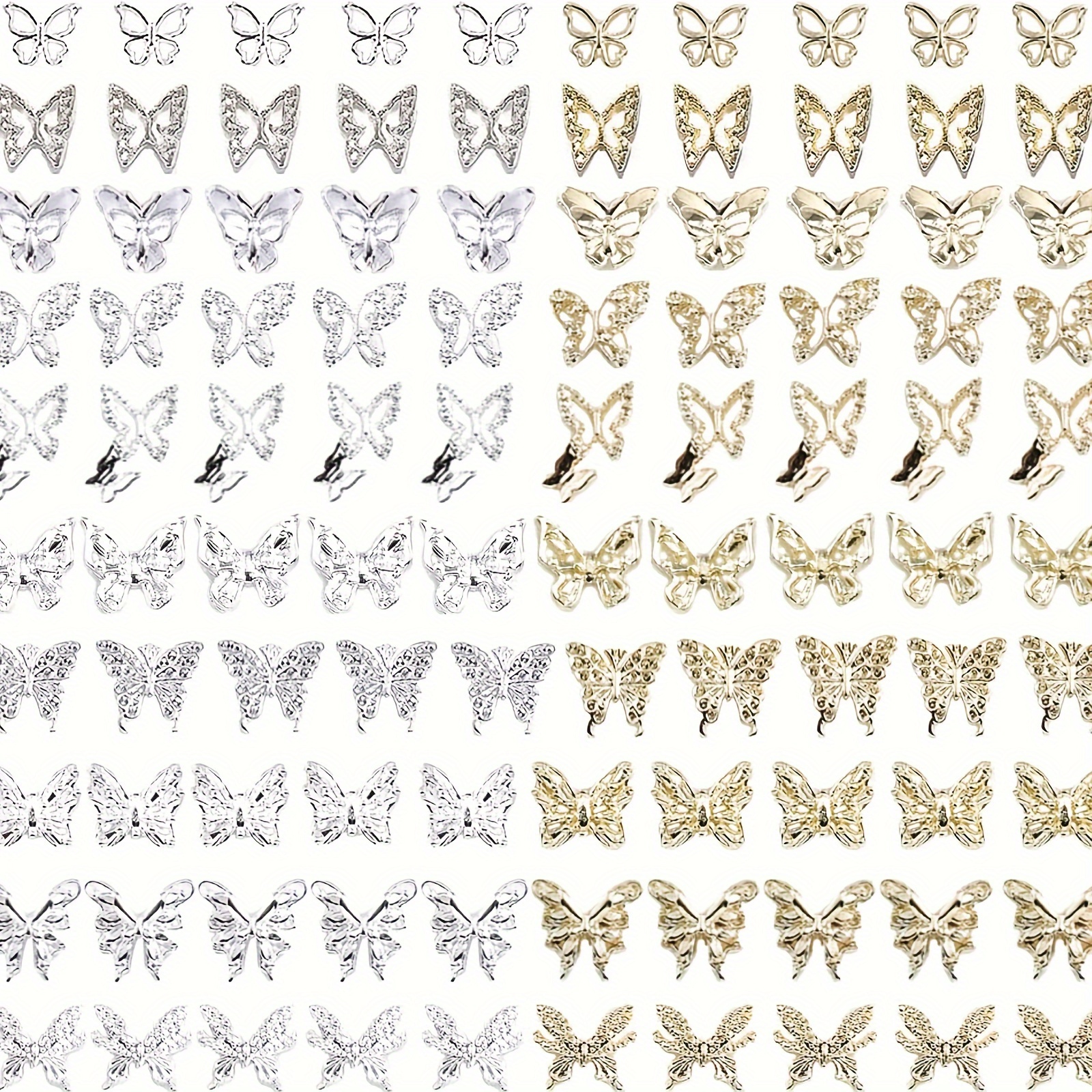 

50/100 Pcs Silvery & Golden Butterfly Nail Charms - 3d Metal Alloy Charms For Acrylic Nails, Perfect For Diy Nail Art & Salon Supplies
