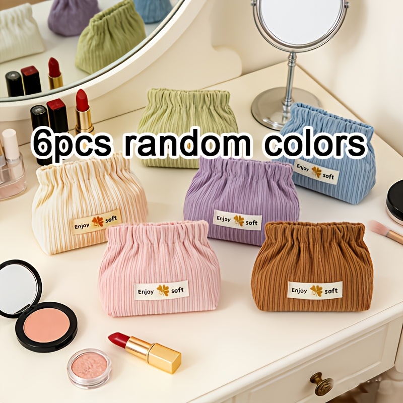 TEMU 6 pezzi Borsa da trucco a righe facili, casuale, , borsa portaoggetti portatile, borsa da toilette, borsa portaoggetti in velluto a , borsa