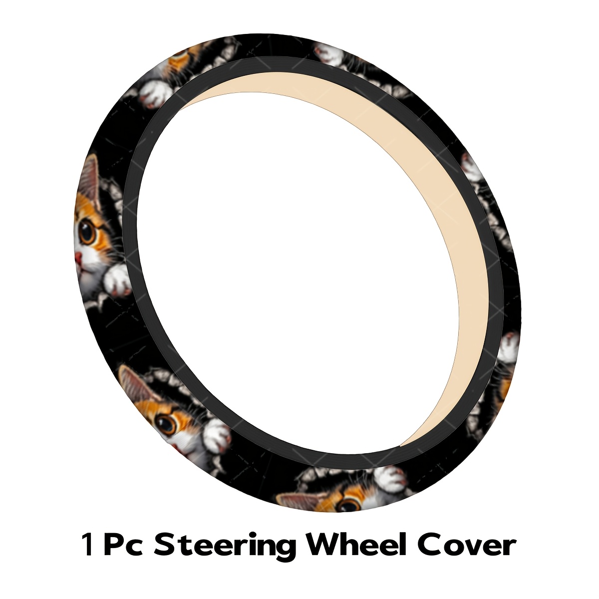 TEMU Cute Cat Peeking-out Steering Wheel Cover, Adorable + Cat Peeking- Interior Accessory, Durable Material For Long-lasting Use, No , Suitable For