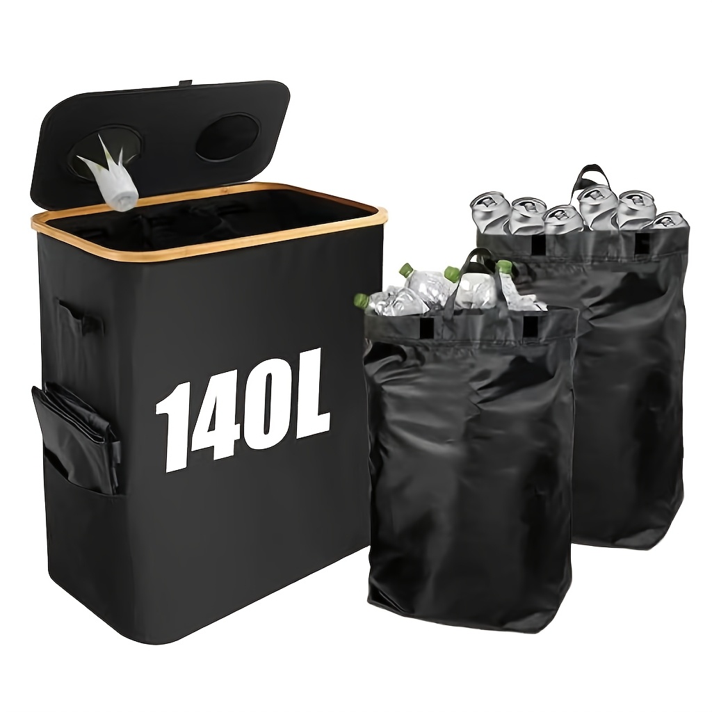 E-shop 100L Faltbarer Recyclingbehälter, Flaschen-Recyclingbehälter mit abnehmbarer Tragetasche – Großvolumiger Schwarzer Oxford-Stoff-Mülleimer für