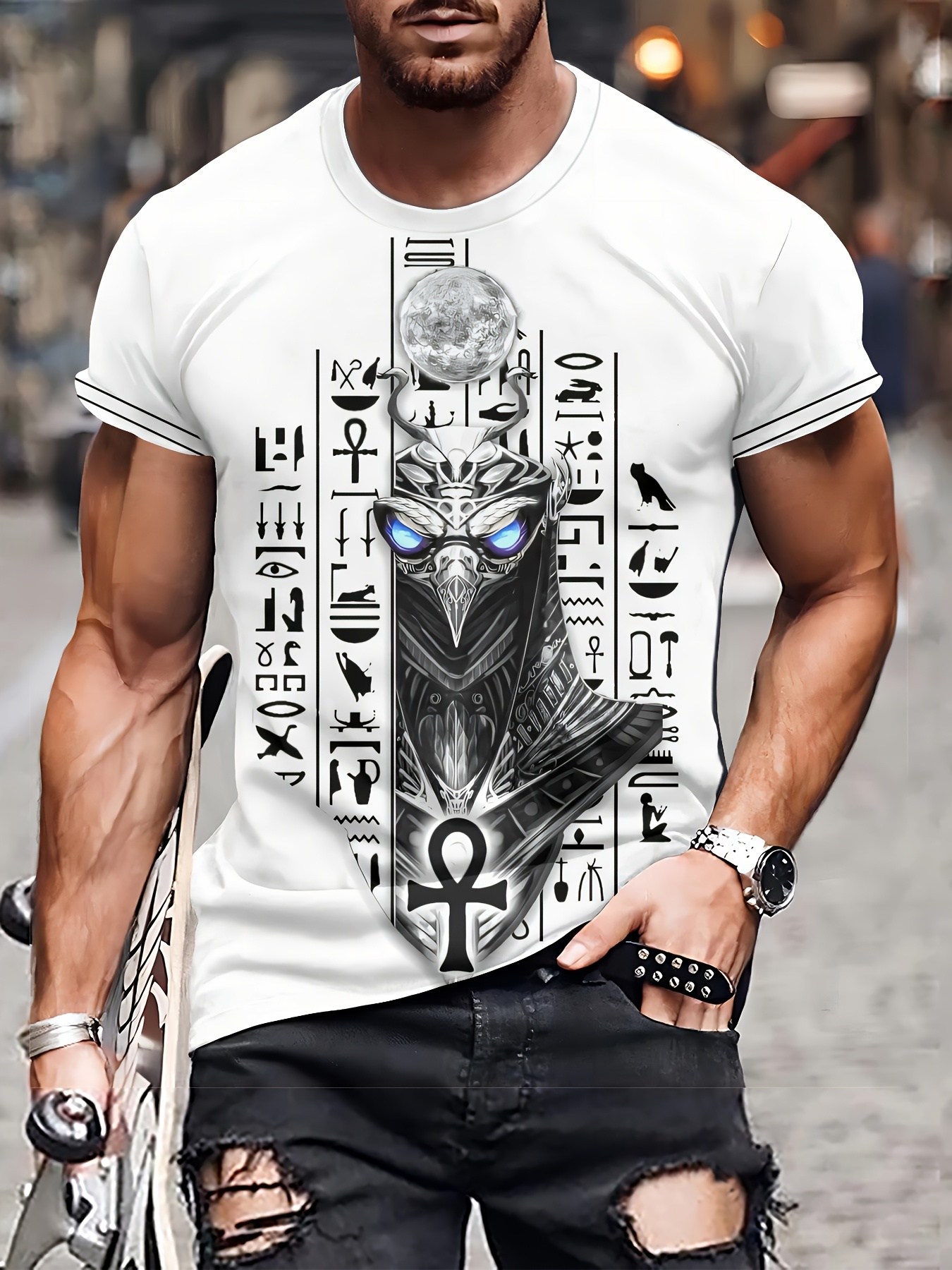 T-shirt Manches Courtes Homme Impression 3D - Style Muscle, Polyester, Décontracté