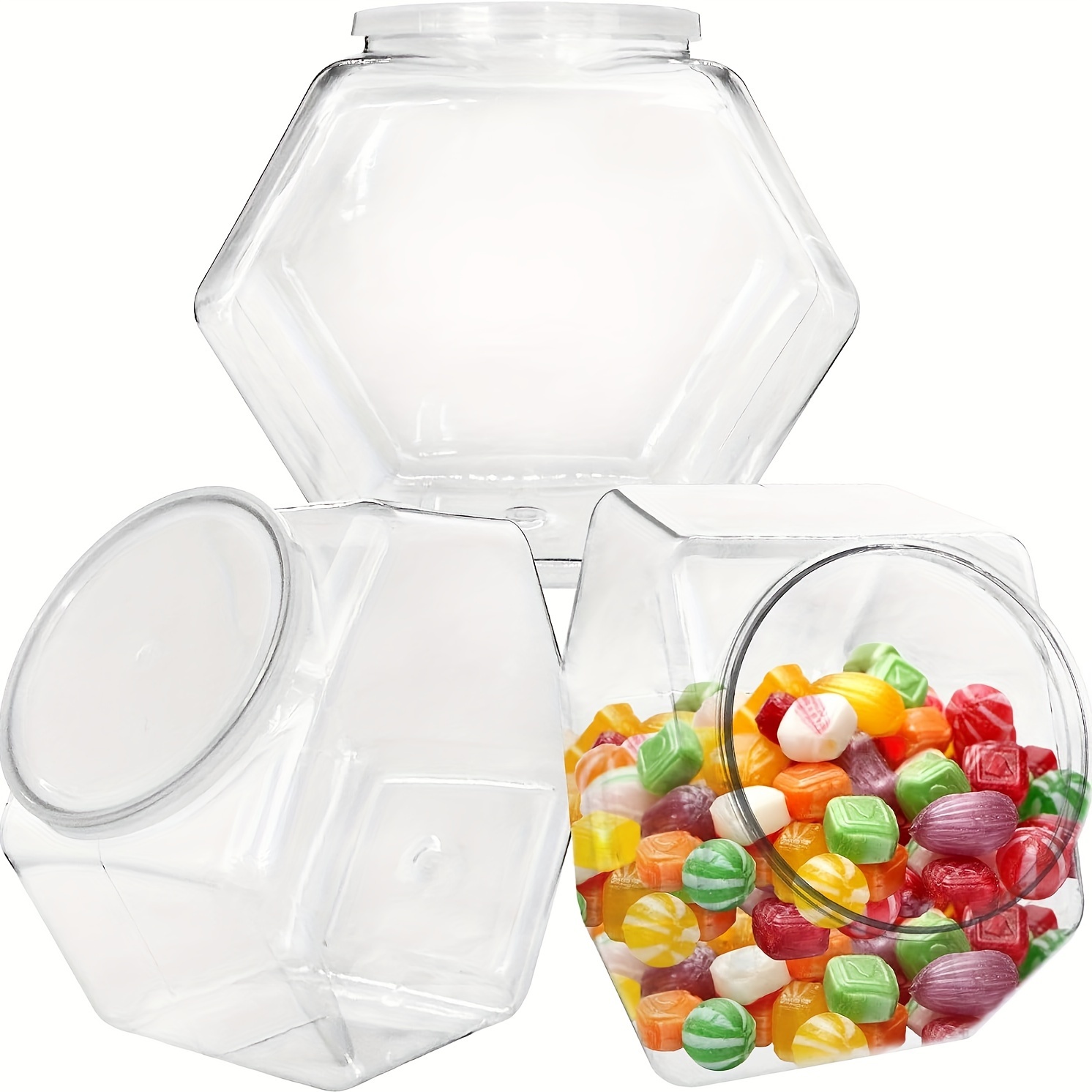 

Lot de 3 Bocaux à Bonbons en Plastique Transparent, 71oz en avec Couvercles, Alimentaires pour le Rangement sur le Plan de Travail de - Idéaux pour les Cookies, les Produits et les Buffets de Bonbons