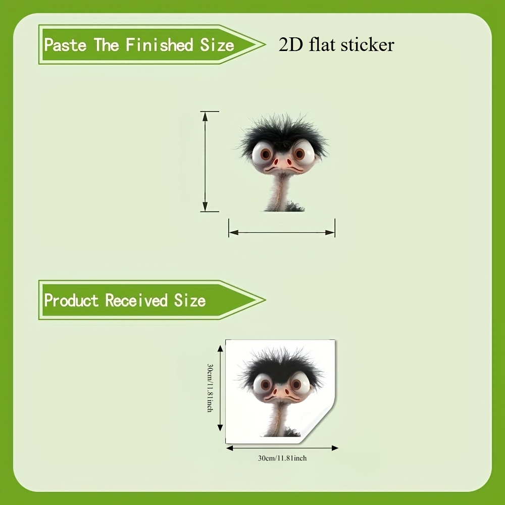 TEMU 2d Flat - 2d Flat - 2d Flat Glass Sticker, Fun Ostrich Pattern Window Sticker, Removable Self-adhesive, Suitable For Window, Glass Door And Home