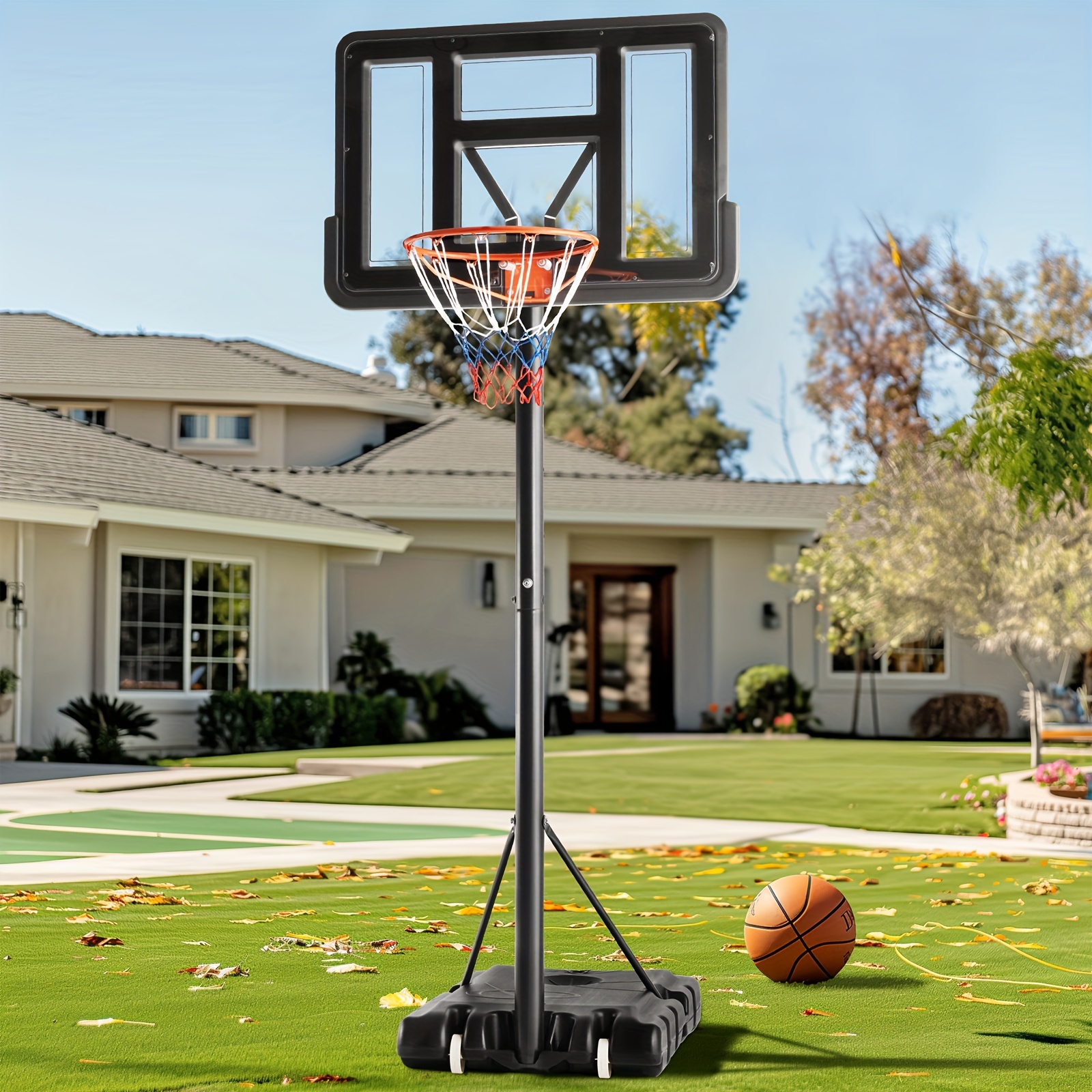 

Portable Basketball Hoop Outdoor - Adjustable Basketball Goals 4.2-10 Ft, Outdoor Free Standing Basketball Hoop With Regulation Court