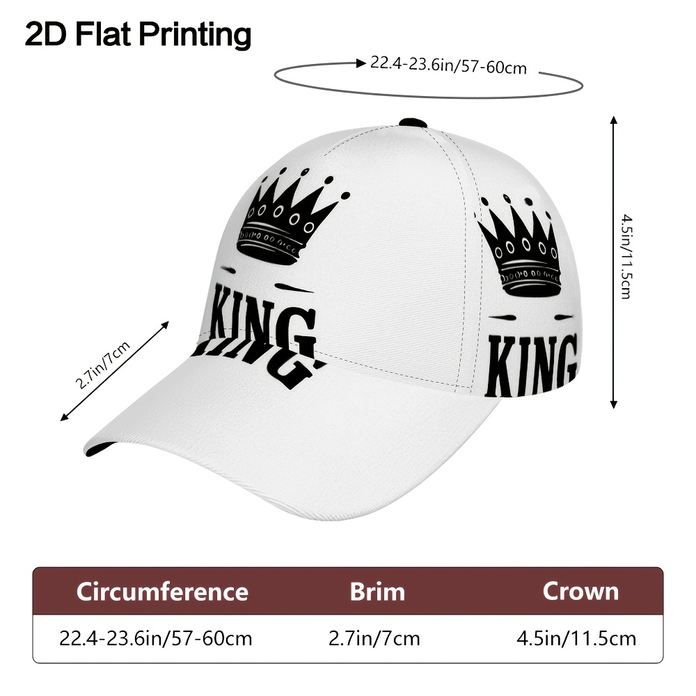 TEMU Gorra de béisbol de con corona 2D y estampado de texto 'King' - Gorra snapback de poliéster con diseño , para deportes, running y