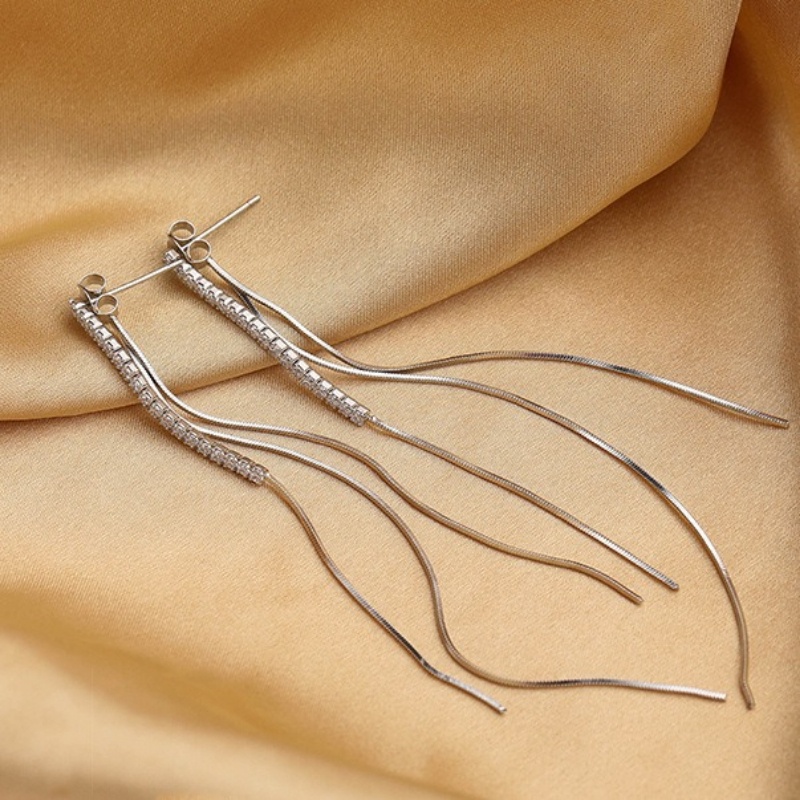 Women's Long Tassel Earrings with Synthetic Zirconia, Elegant Design