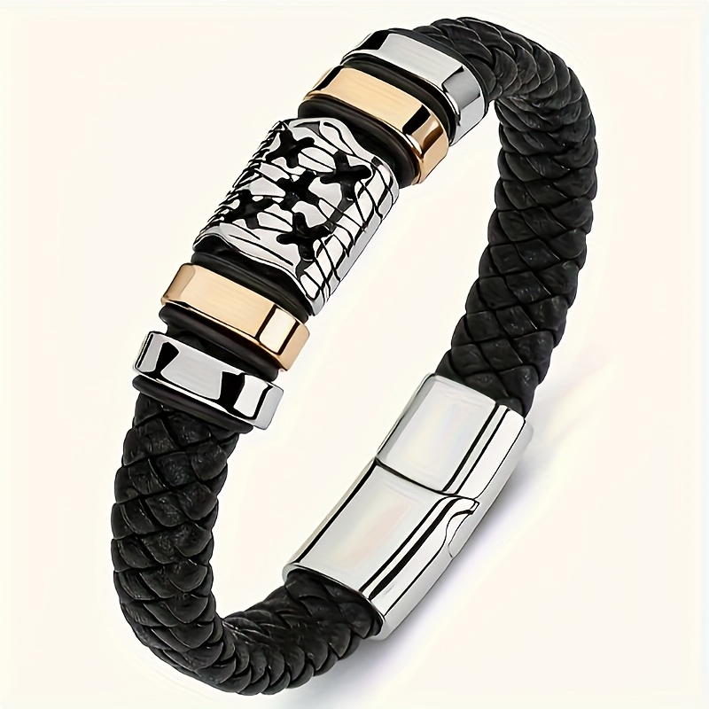 Men's Braided Leather Wristband, Stylish Accessory