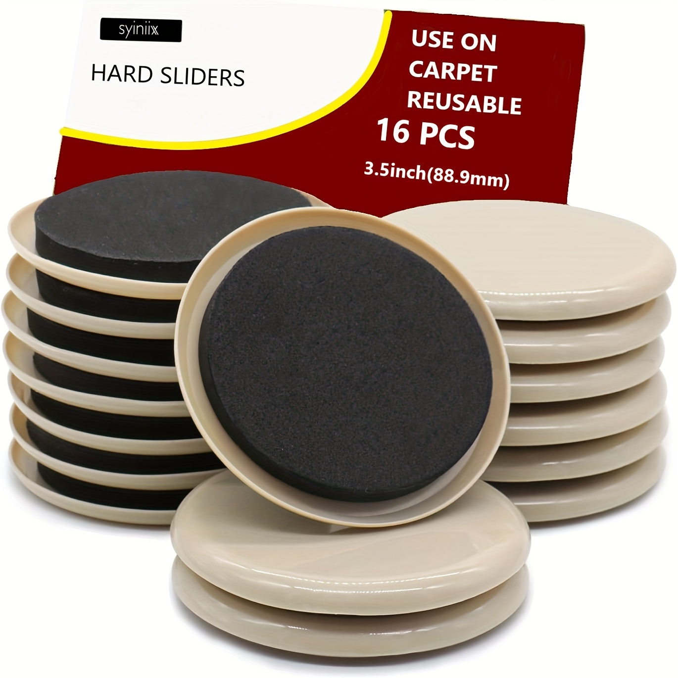 

16pcs Heavy Duty Furniture Sliders 3.5" - Reusable Round Carpet Moving Pads For Easy Sofa, Bed & Wardrobe Relocation