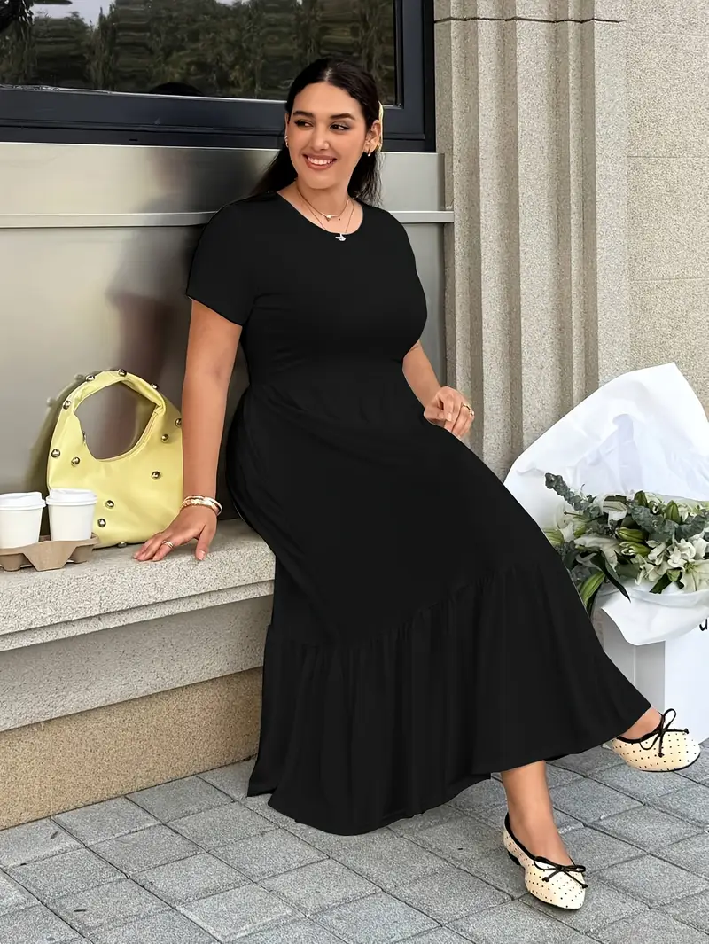 plus size womens plus size solid color elegant dress pockets - Temu Philippines plus size womens plus size solid color elegant dress pockets - Temu Philippines