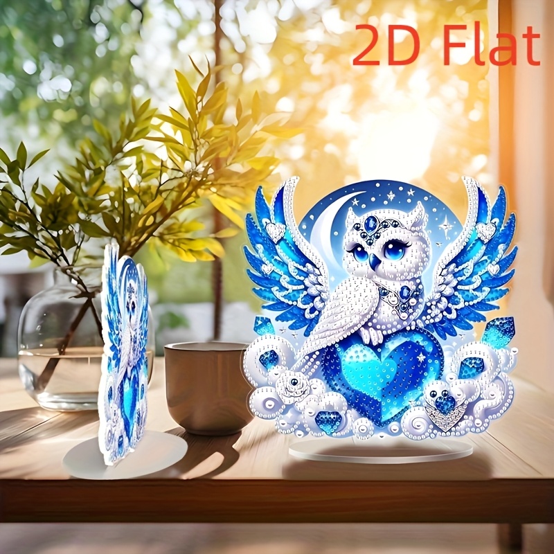 Image of 2d Flat Pattern Diy Sparkling Diamond Painting Kit, Owl Decor Style - Unique Crystal Mosaic Art Craft For Home And Office Decoration, Special Shaped Diamond Gift Idea, 2d Flat