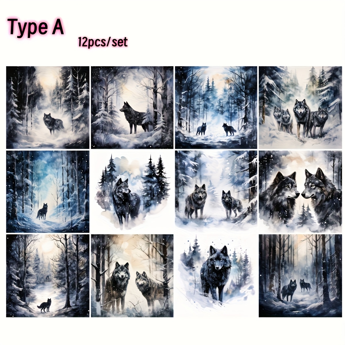 Image of 12pcs/set Handmade Creative Retro Forest Wolf Pack Wolf King Animal Group Living Series Stickers Suitable For Garbage Diary Notebook Decoration Manual Account Cutting Book Stickers