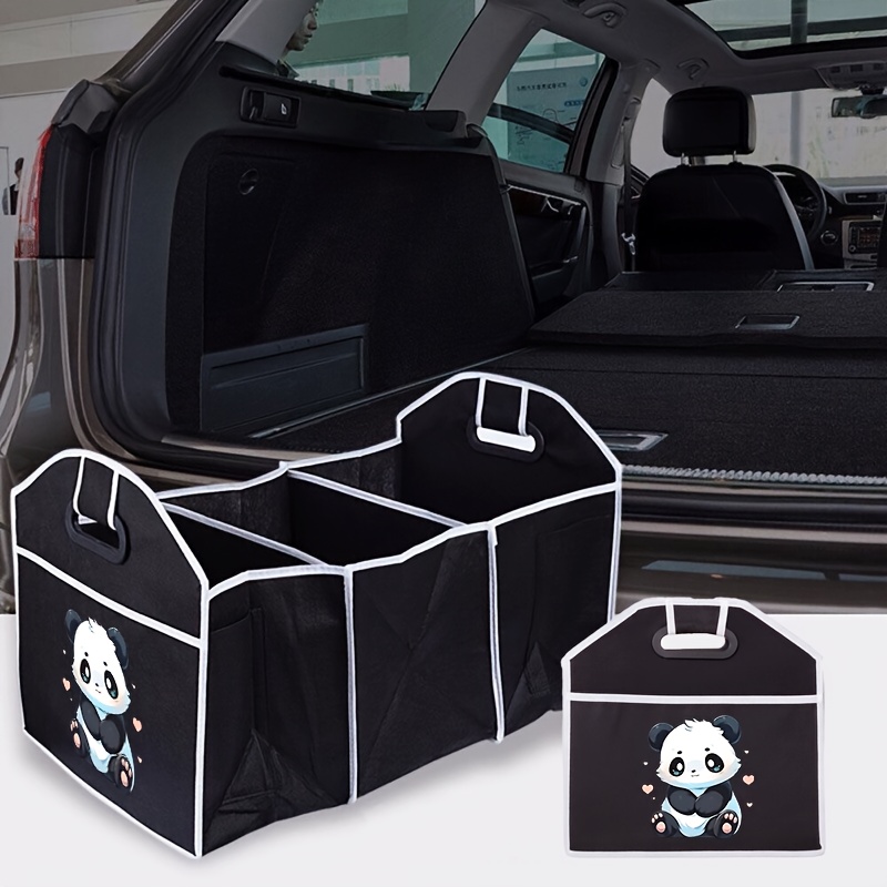 TEMU 1pc Cute Panda Car Trunk Organizer With Adorable Panda Bear Print - Large Capacity Adjustable Storage Box, Space-saving Fit Compatible For All