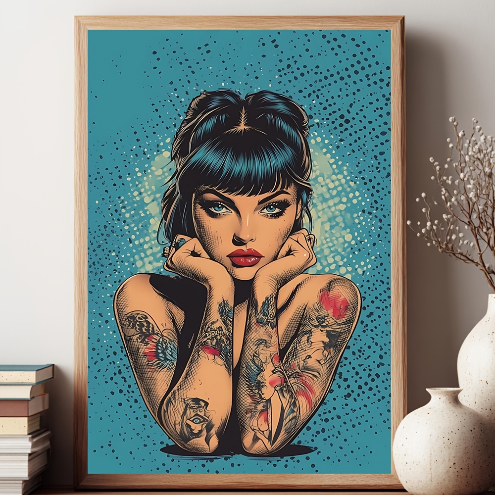 TEMU 2d Flat, 2d Flat, 1pc, Frameless Tattoo Comic Women Poster Suitable For Farmhouse, Living Room, Bedroom, Kitchen, Bathroom, Office, Hotel Cafe -