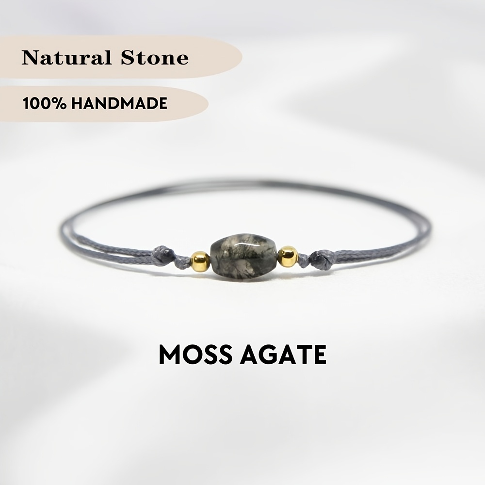 Natural Moss Agate Bracelet with 14K Gold Plated Beads