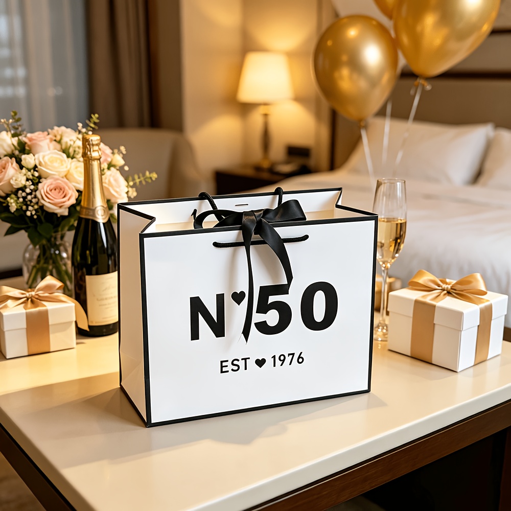 TEMU Gift For Her/him 1pc Of 50th Birthday Gift Bag With Wide Bottom Foldable Design, Sturdy Handles For Repeated Use, Suitable For Occasions Such As