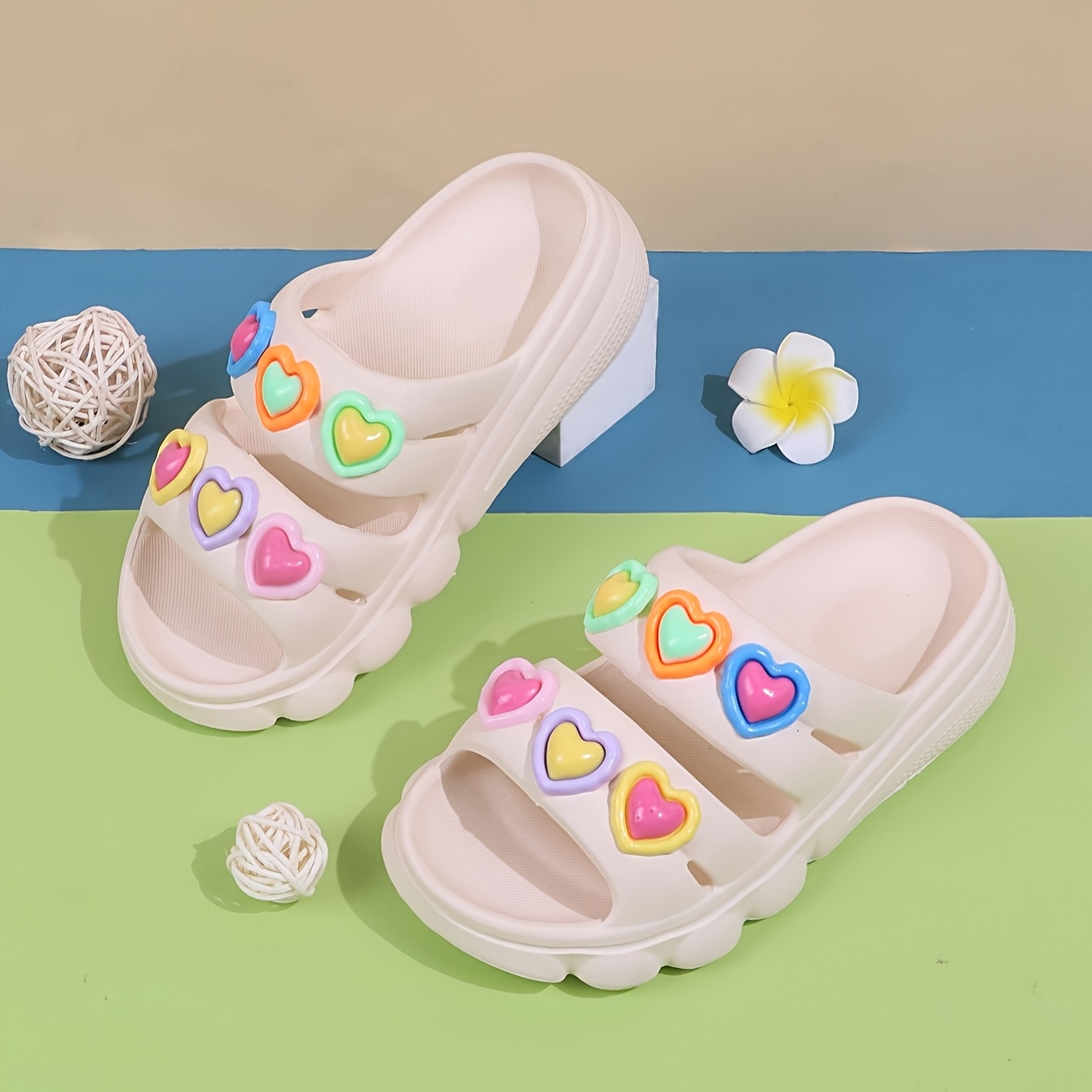 Pair Heart Beige EVA Girls' Slippers Summer Fashion Sandals Indoor Home  Slides