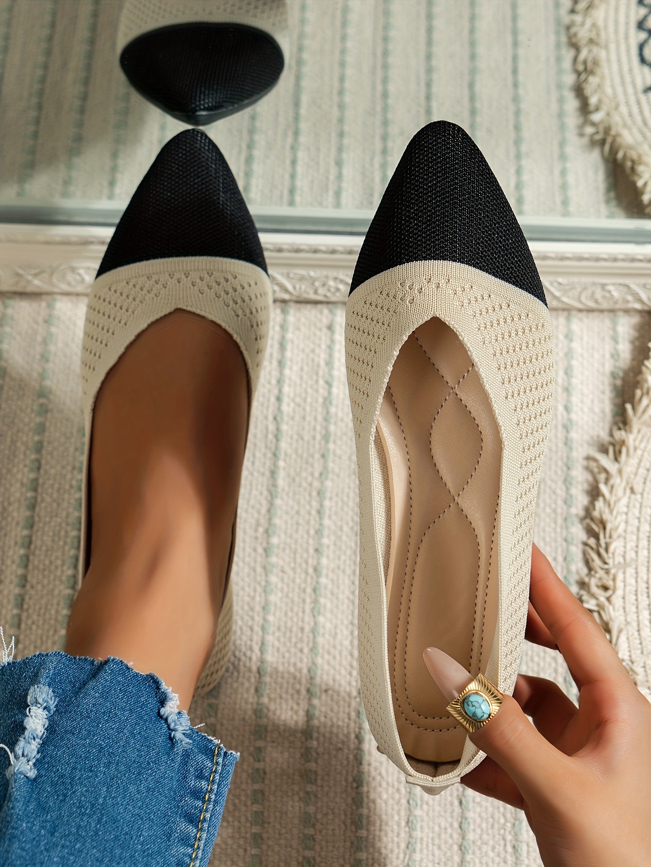 Women'S Stylish Pointed Toe Color-Blocked Flats, Versatile Casual Shoes., Women Shoes