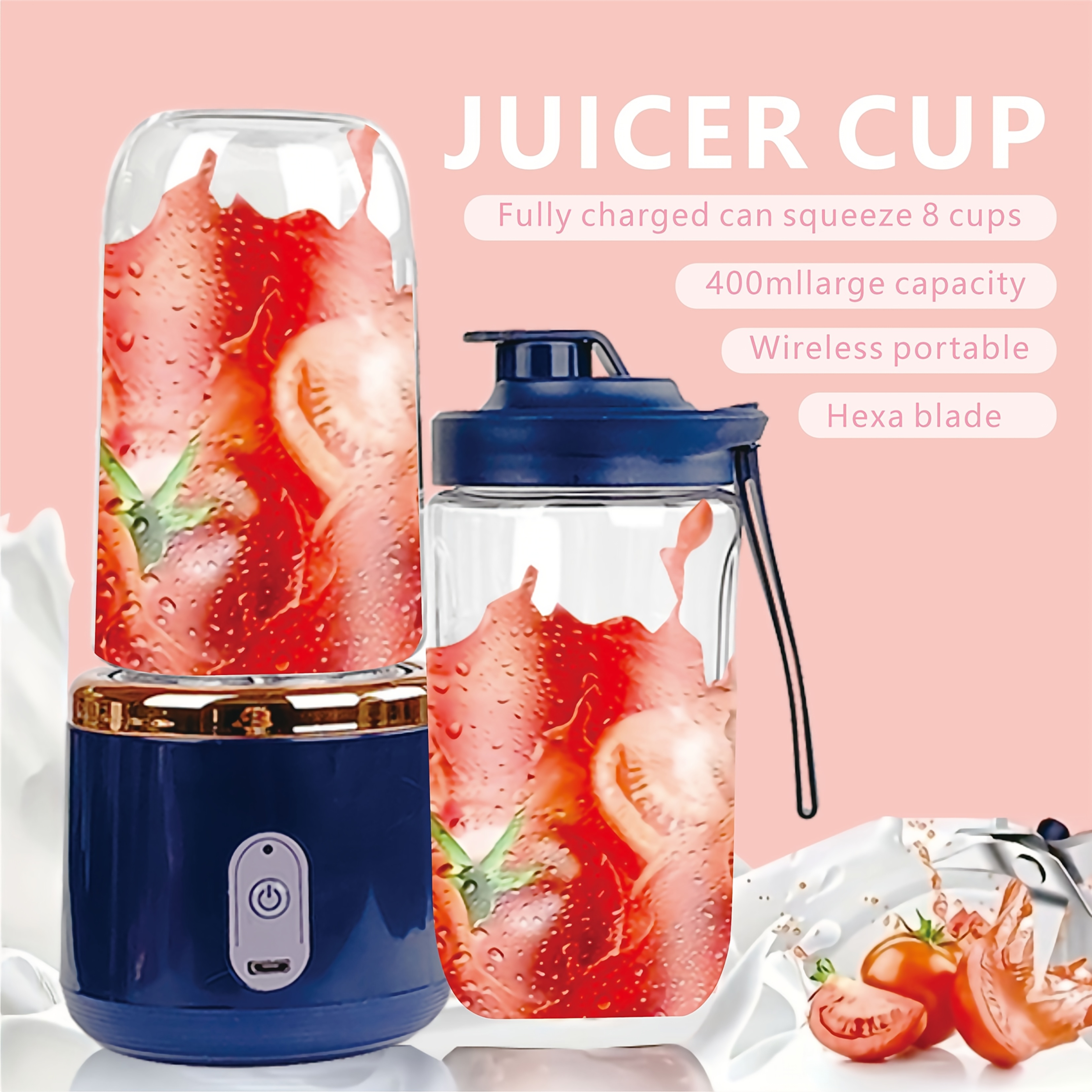 portable usb rechargeable blender for smoothies and purees 2 cup capacity 6 blade multifunctional personal juicer round   with built in lithium battery for diy juice and vegetable mixes under 1l kitchen appliance details 3