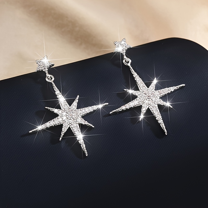 

Approximately 3.9g 2pcs 925 Fashionable Trendy Synthetic Zirconia Long Star Earrings For Women, Suitable For Parties And As A Gift For