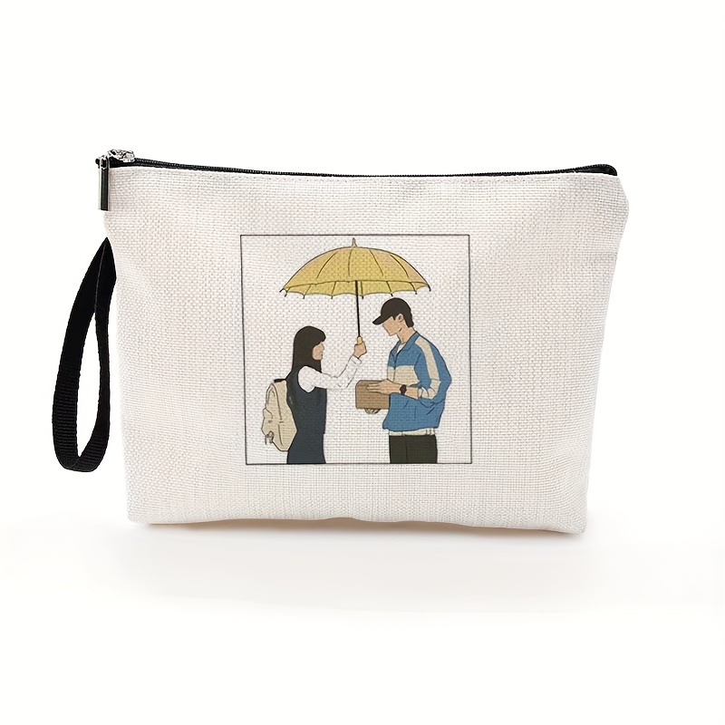 TEMU 1pc Chic Women's Makeup Bag With Romantic Illustration - Durable Polyester, Zippered Pouch For Travel & Daily Use, Perfect Gift For Her, 6.7" X