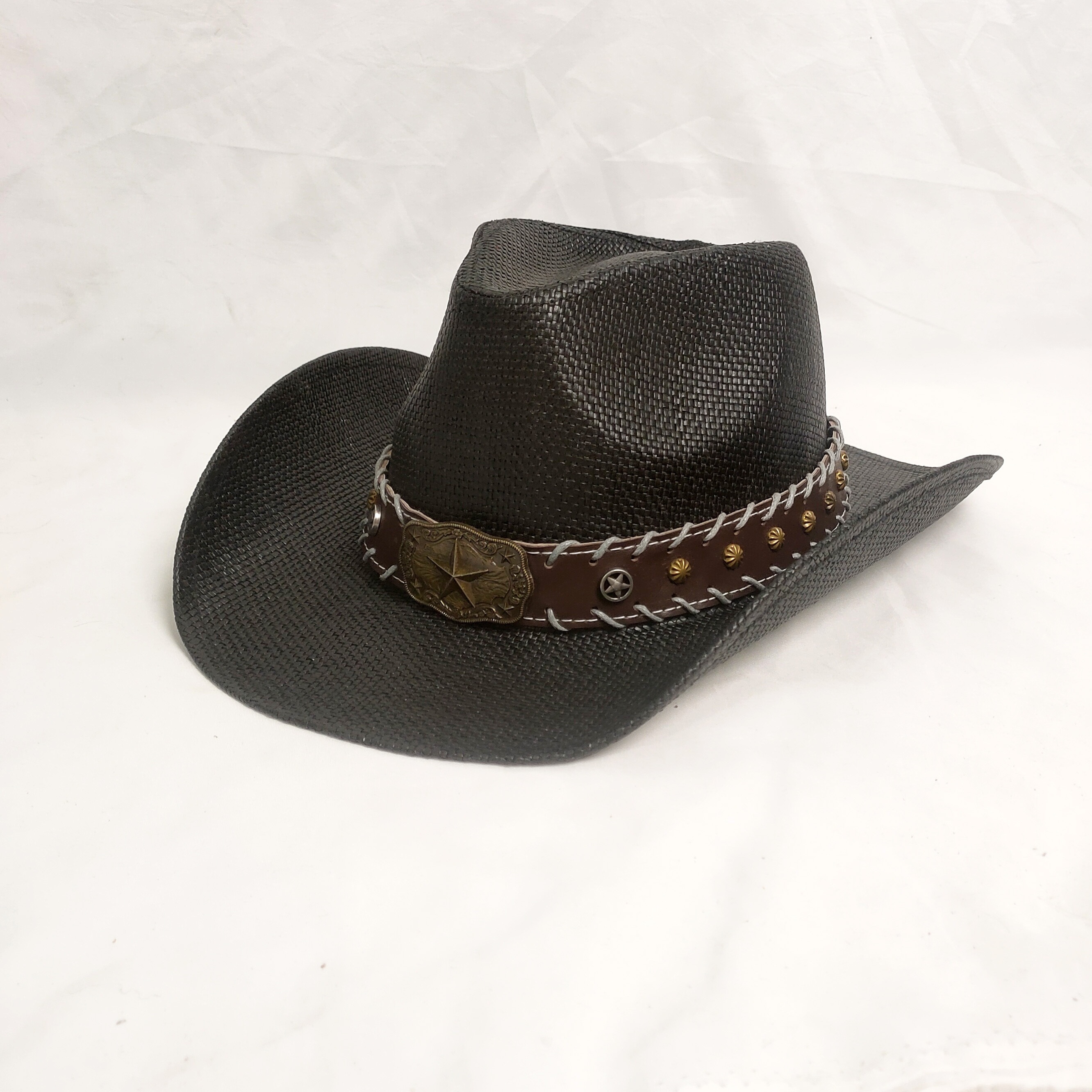 

Stylish Black Cowboy Hat With Belt Detail - Thick, Panama Straw For Women | Lightweight & Non-stretch