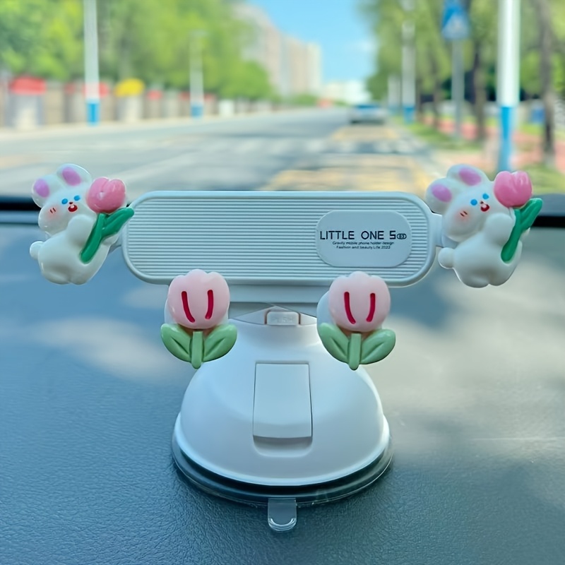 TEMU Flower Car Phone Mount, Rhinestone Decor Suction Cup Phone Holder For Dashboard, Cute And Elegant Universal Cell Phone Stand For Women