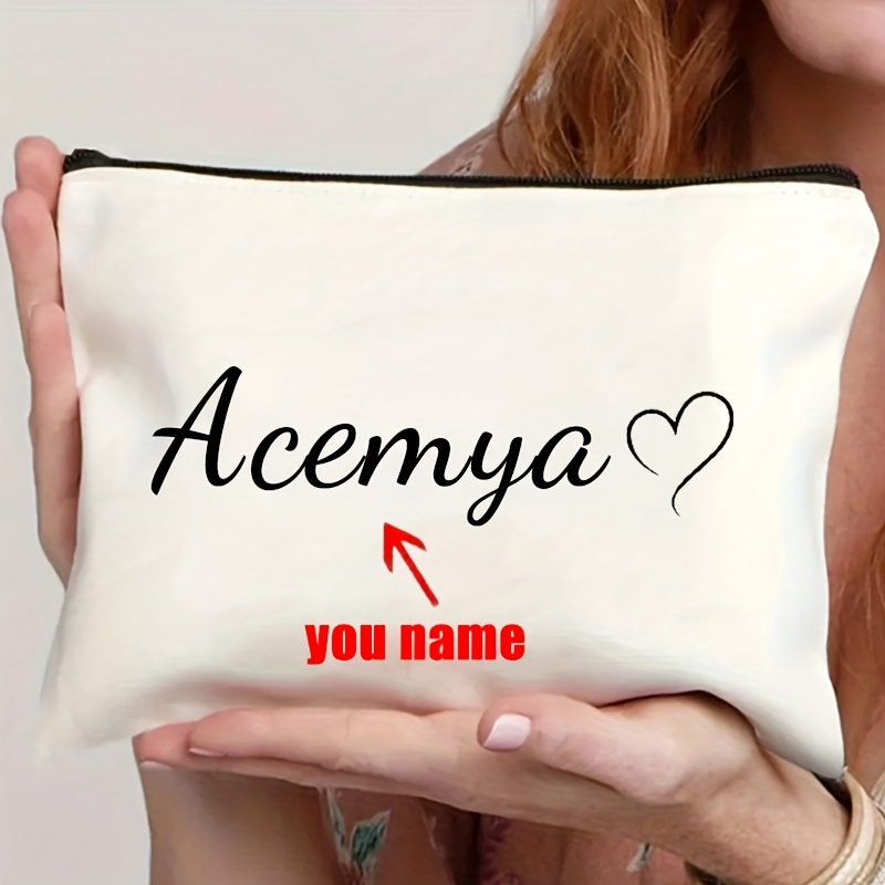 1pc Custom Name Makeup Bag - Lightweight Polyester Cosmetic Pouch With Zipper Closure, Perfect Gift For Bridesmaids, Teachers, & Students, Bridesmaid Gift|personalized Accessory|zippered Pouch