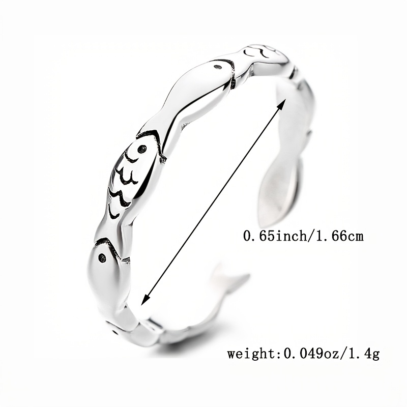 Women's 925 Pure Silver Small Fish Open Ring