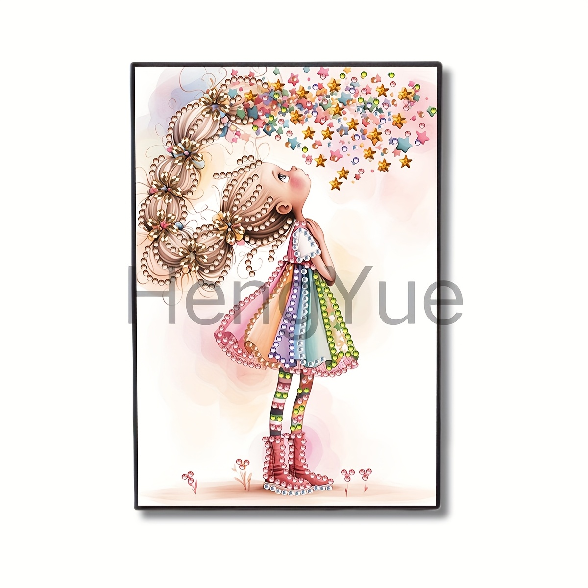 TEMU 1pc Diamond Painting Notebook Set, Girl Gazing At Starry , Diy Faux Leather Journal With Round And Irregular Shapes, Character Theme, Rhinestone
