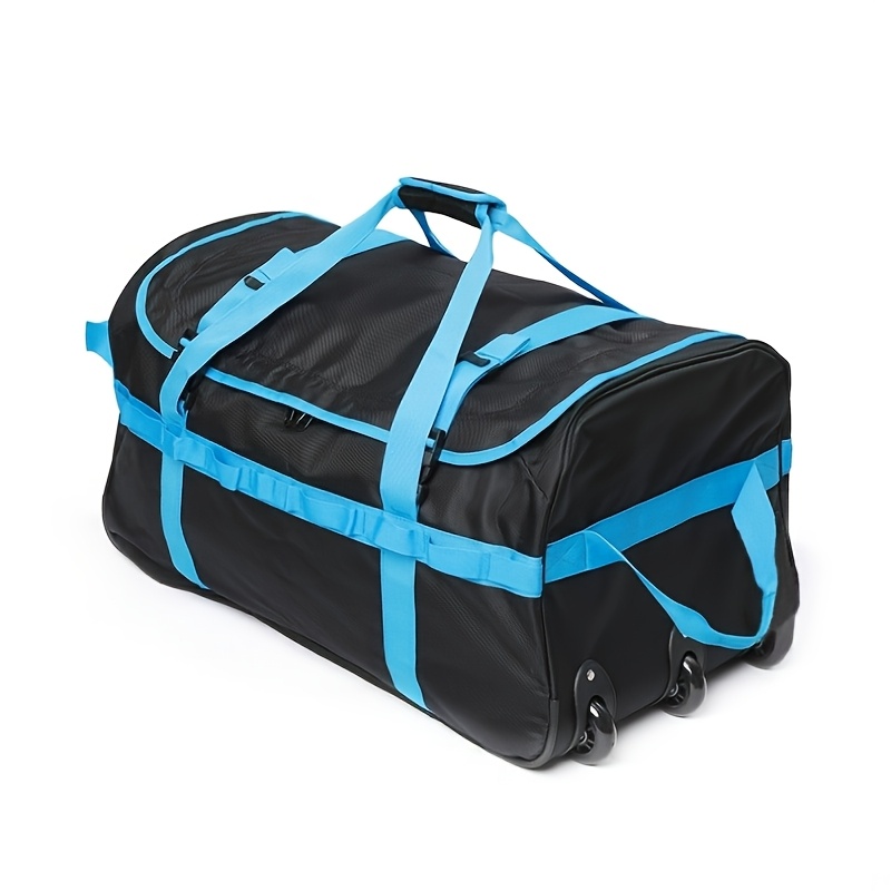 Image of Foldable Travel Duffle Bag With Wheels, 85l Large Capacity Hand Luggage, Lightweight Rolling Bag For Sports Camping Overnight Trip