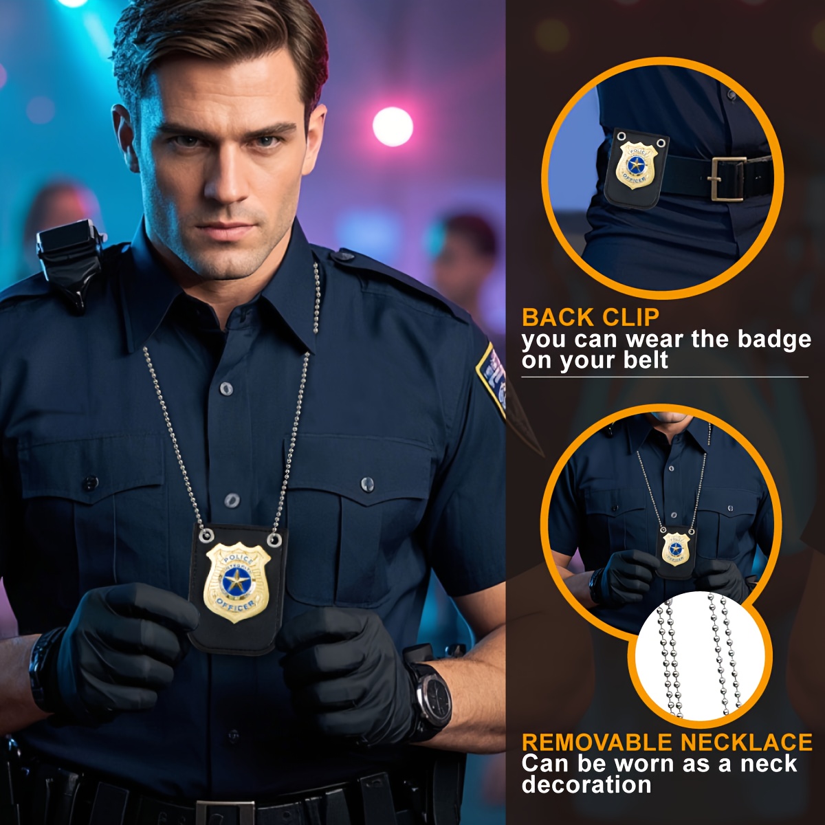 police officer badge back clip leather detective role Temu Morocco - Main Image