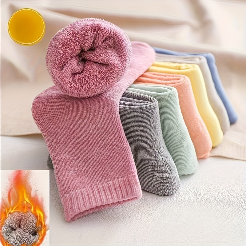 

6 paires de chaussettes thermiques solides, chaussettes mi-tubes et mignonnes de couleur bonbon pour et l'hiver, bas et bonneterie pour femmes