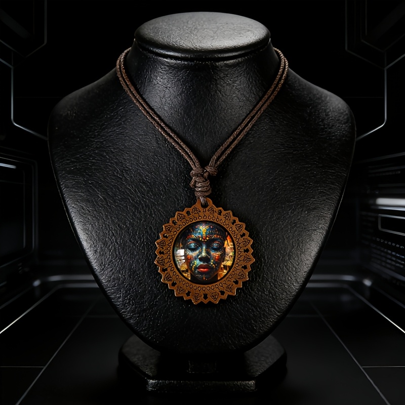 Chic Tribal Face Wooden Necklace, Retro Design