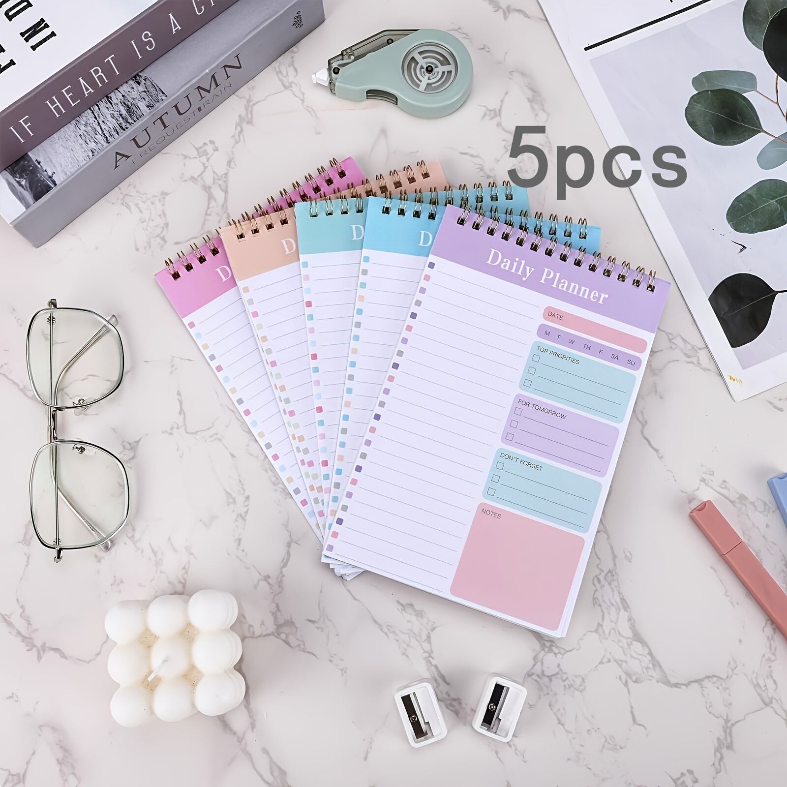 

5pcs A5 Daily Planner Spiral Notebooks With Clear Covers - , Double-coil Binding For To-do , Schedules & Notes - Ideal For Office, Workouts & Academic Planning