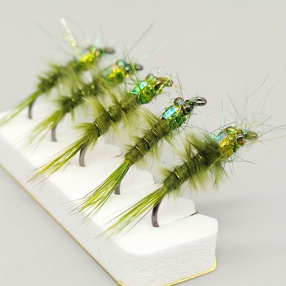 

5pcs Handcrafted Fairy Fly Worm Lures, Size 12 - With Black Legs, Carbon Steel Hooks For Trout Fishing, Realistic Insect Design, All- Effective Tackle In A Compact Storage Box, Worms For Fishing