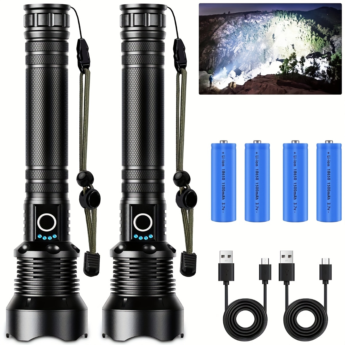 

[best Gift] 2 Pack P70 Rechargeable Led Flashlight - 900000 Lumens, Super Bright With 5 Modes, High Lumens Handheld Flashlight For Camping And Emergencies