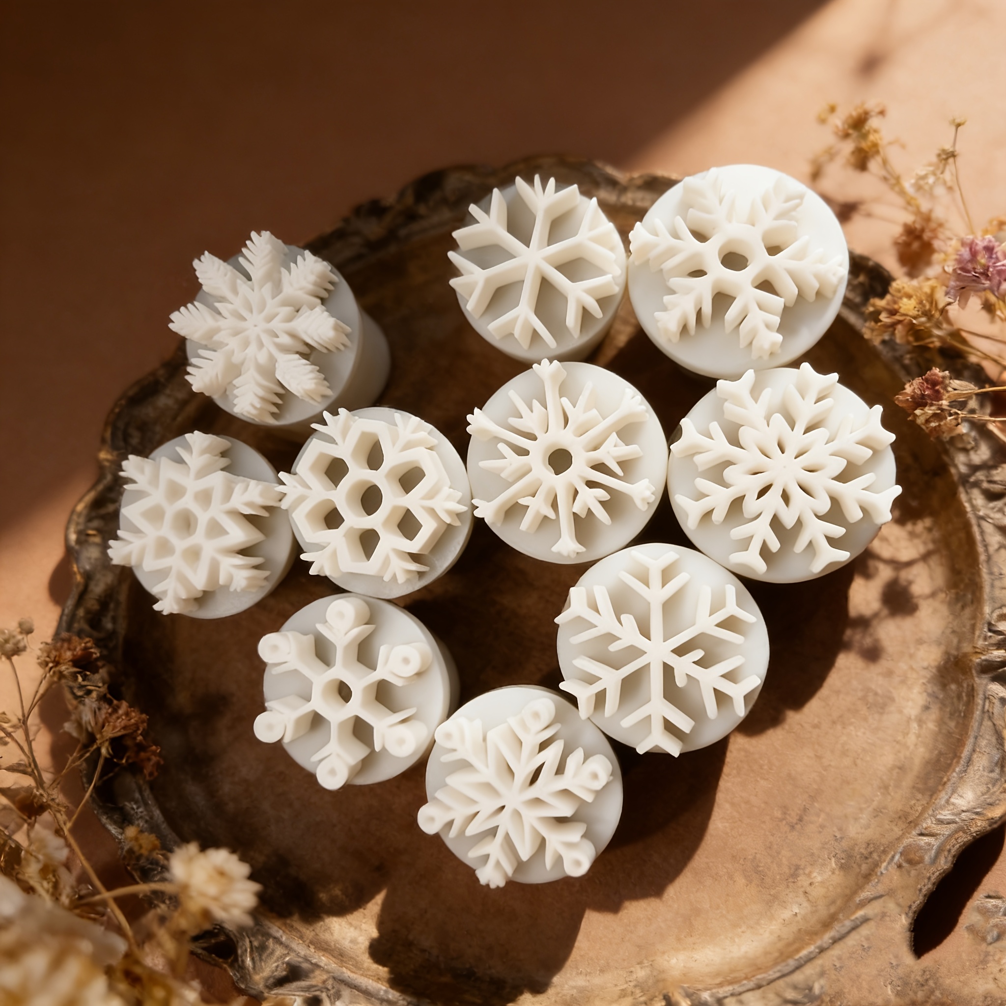 TEMU 10pcs Plastic Clay Stamps With Snowflake, Seal & Stamp Impressions - Compatible For Clay, Diy Crafts - Handmade Stamps For, Christmas Birthday