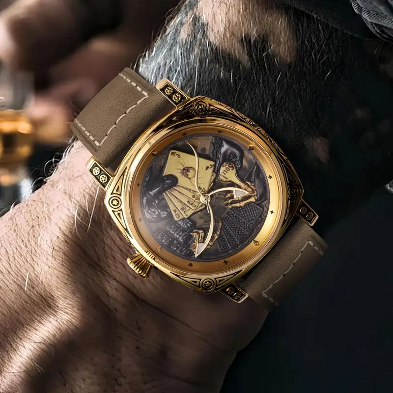 mens skeleton automatic watch vintage mechanical movement case with intricate engravings black dial roman stainless steel strap elegant for men luxury watch without battery Product details 5